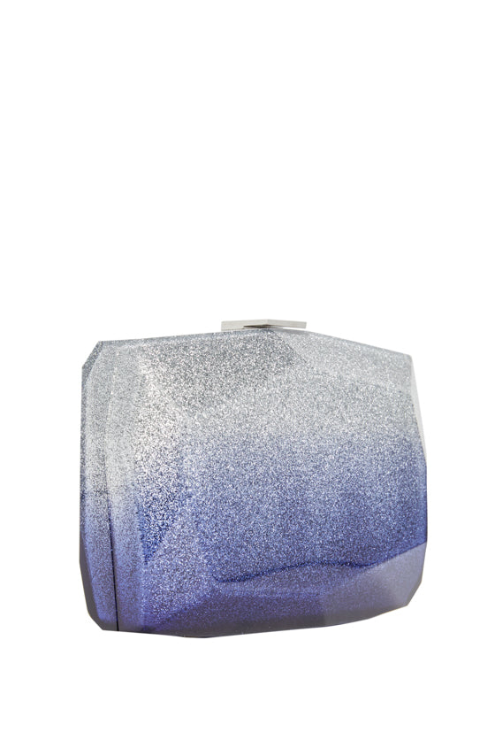 Cobalt and silver ombre Lucite faceted minaudiere