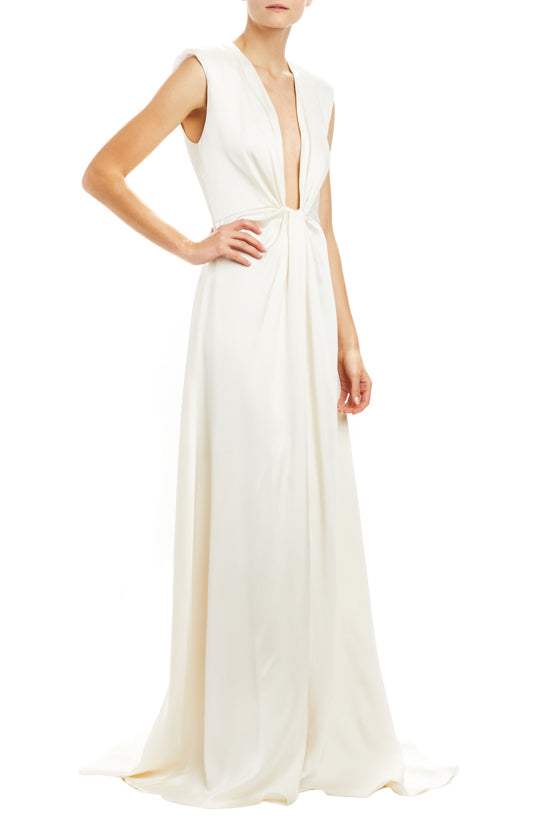 Plunging V-Neck Draped Gown