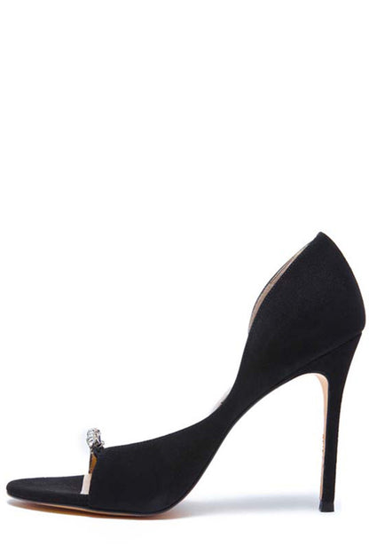Monique Lhuillier Noir Audrey Suede Crystal Open Toe D'Orsay