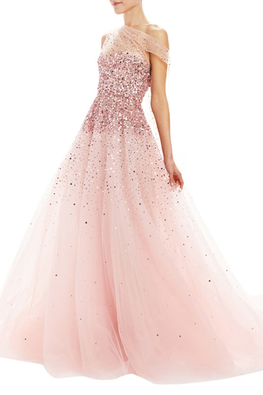 Embroidered Draped Bodice Ball Gown