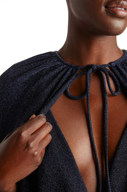 Metallic Jersey Floor Length Cape