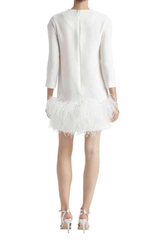 Monique Lhuillier Ostrich Feather-trim Shift Dress in White