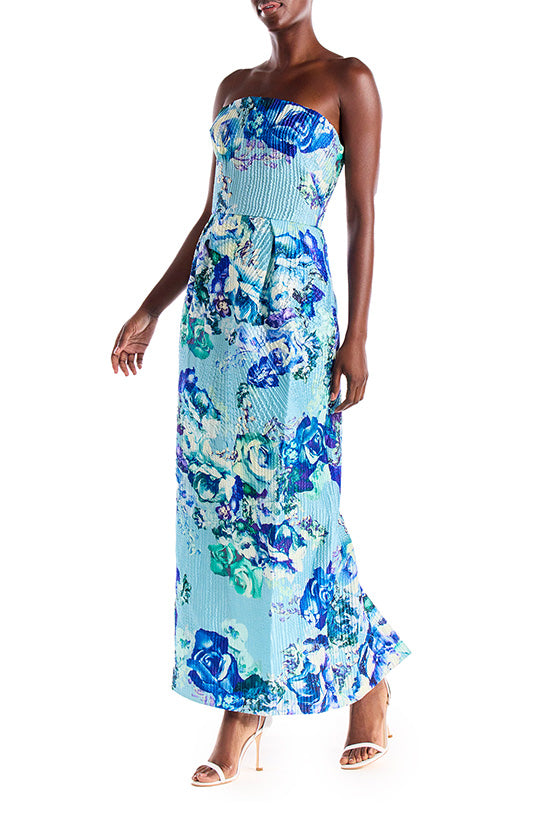 Monique Lhuillier Strapless Tea Length Cocktail Gown