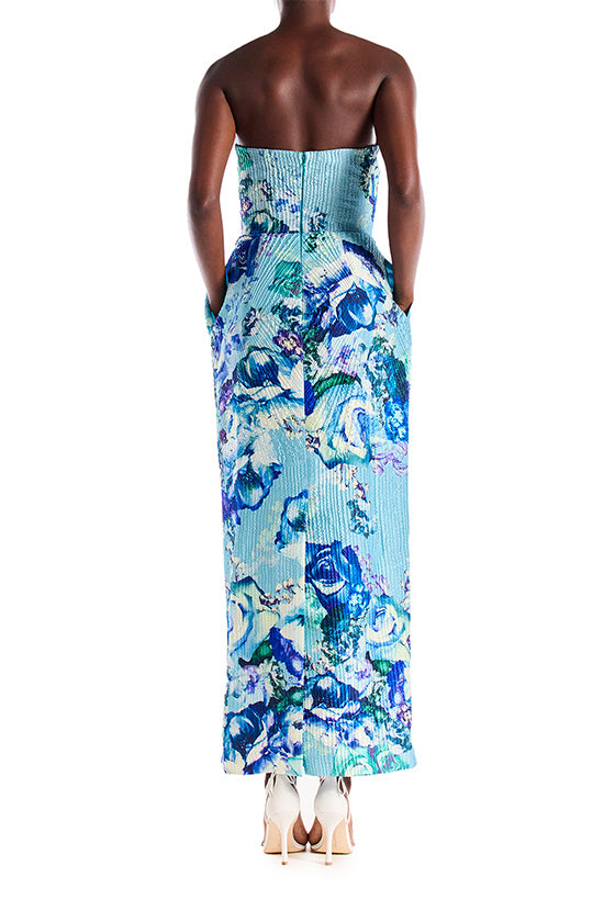 Monique Lhuillier Strapless Tea Length Cocktail Gown
