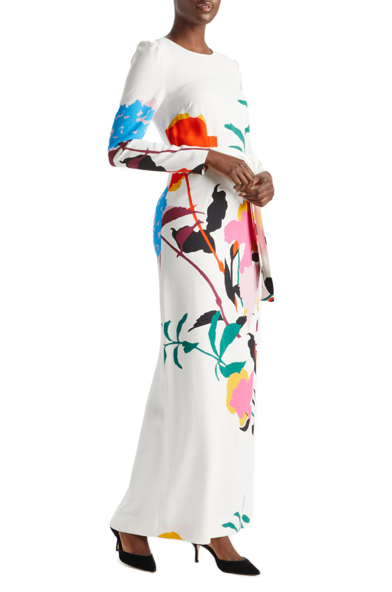 Monique Lhuillier Floral Crepe long sleeve gown