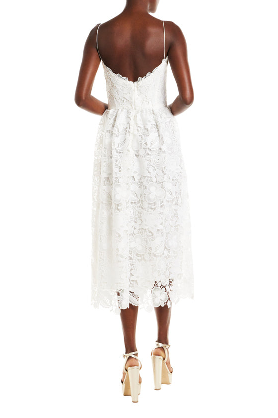 Monique Lhuillier Silk White Guipure Lace Tea Length Dress