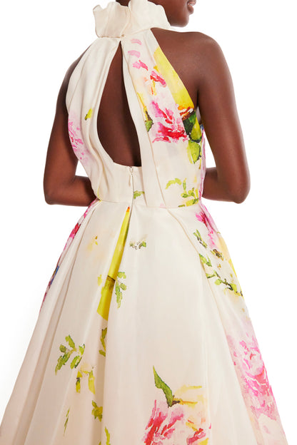 Monique Lhuiillier High Neck Sleeveless Floral Ball Gown