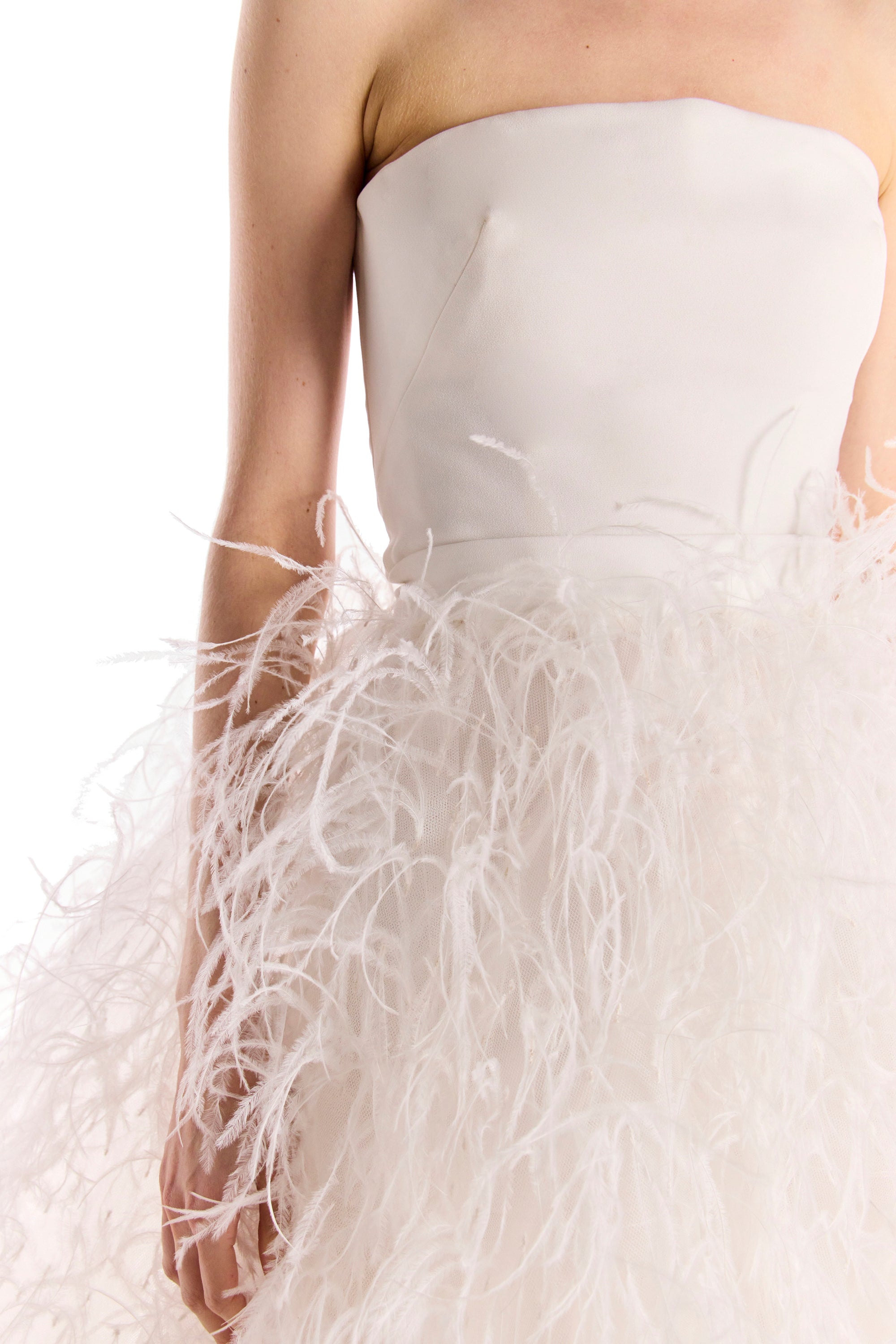 Monique Lhuillier silk white feather ball gown skirt.
