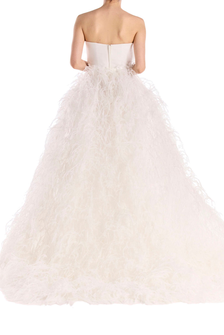 Monique Lhuillier silk white feather ball gown skirt.