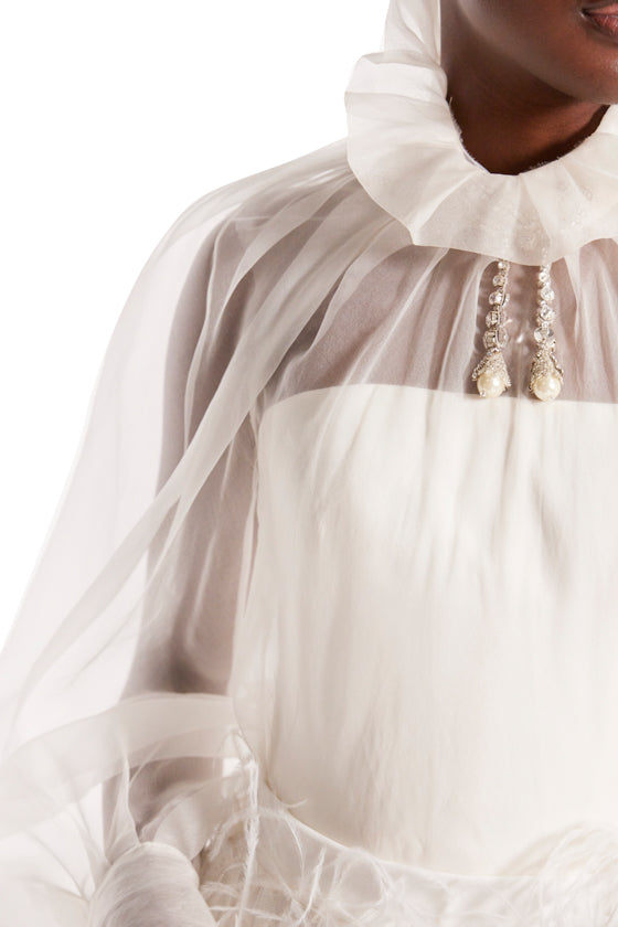 Monique Lhuillier Organza High Neck Blouse with Jewel Bow
