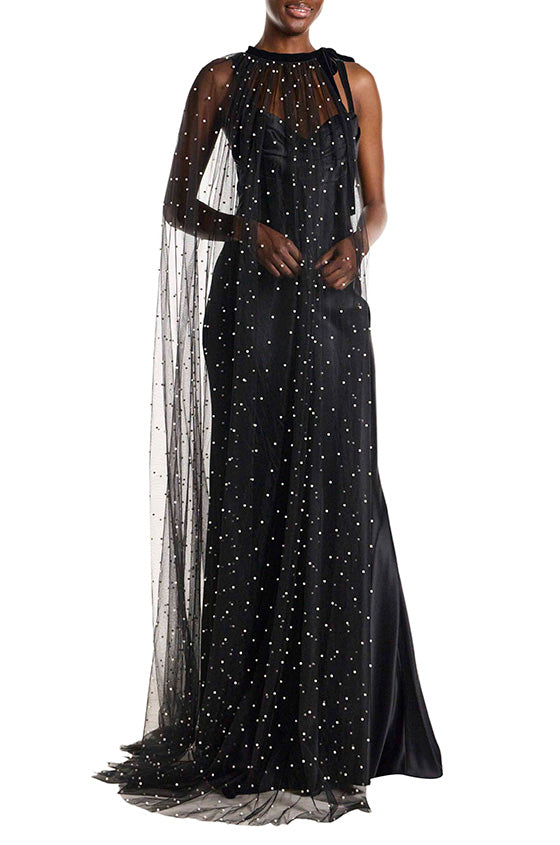 Monique Lhuillier Pearl Embroidered Tulle Cape
