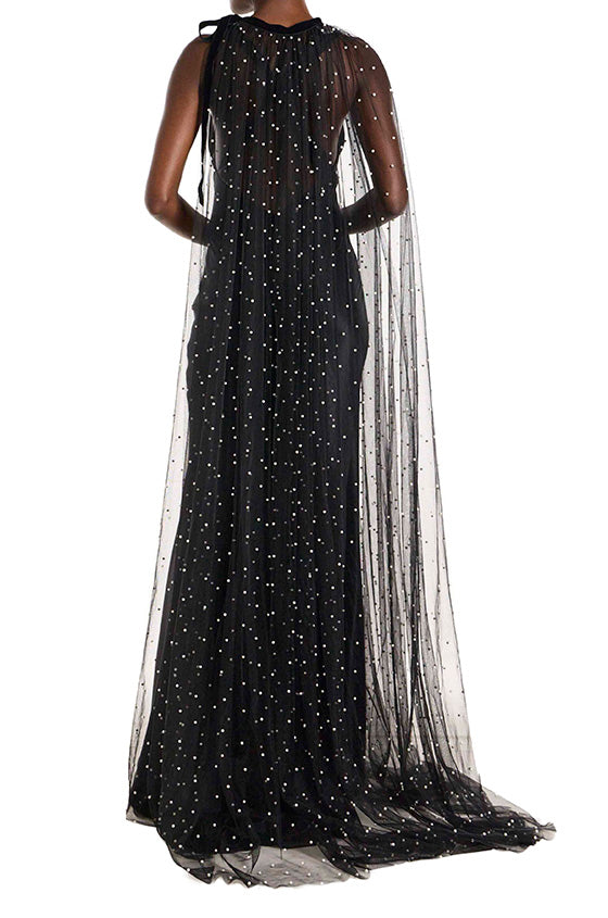 Monique Lhuillier Pearl Embroidered Tulle Cape