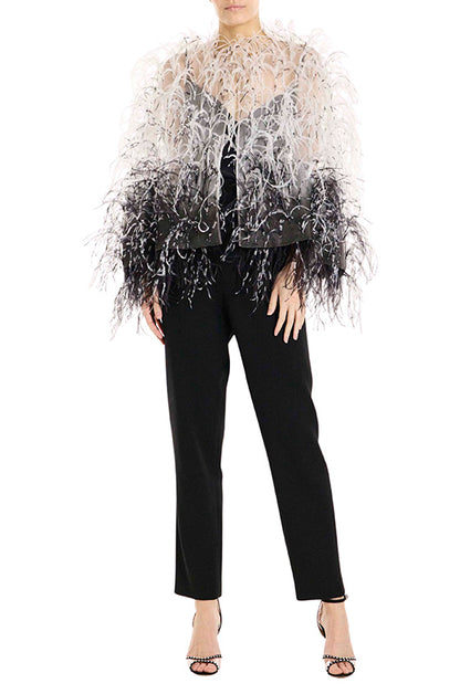 Monique Lhuillier Ombre Feather Cape