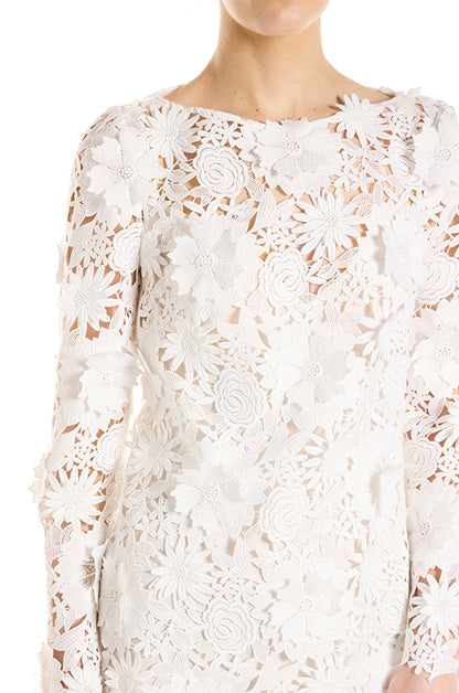 Monique Lhuillier Long Sleeve Guipure Lace Short Dress