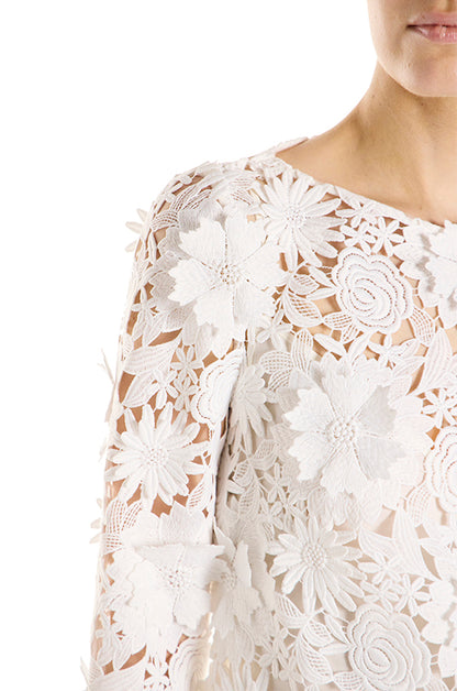 Monique Lhuillier Long Sleeve Guipure Lace Short Dress