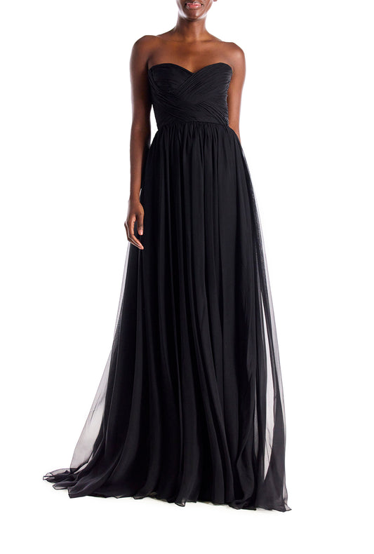 Monique Lhuillier Strapless Draped Chiffon Gown