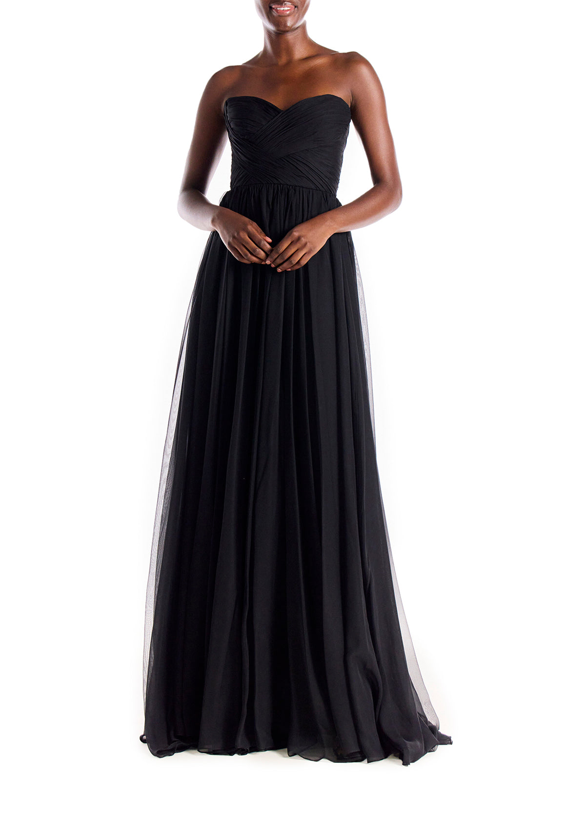 Monique Lhuillier Strapless Draped Chiffon Gown