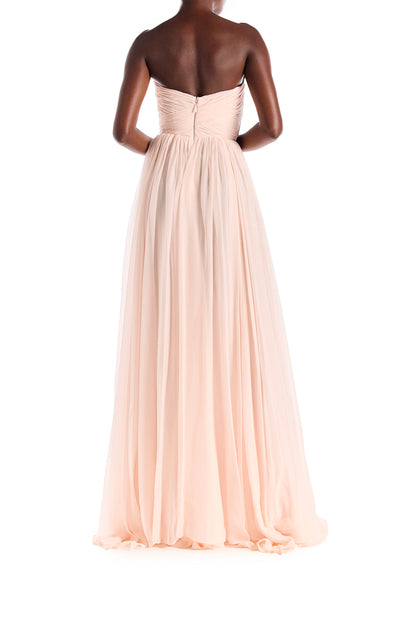 Monique Lhuillier Strapless Draped Chiffon Gown