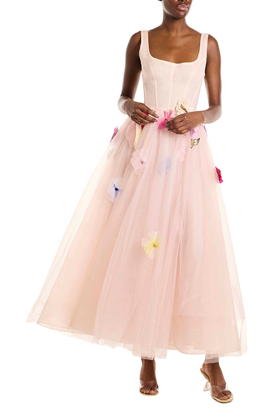 Monique Lhuillier Sleeveless Square Neck Corseted Gown