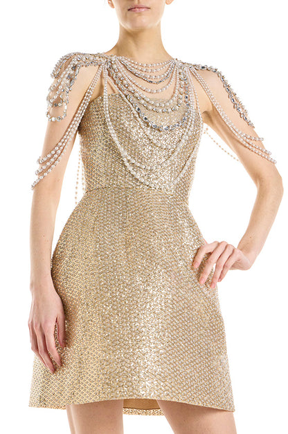 Monique Lhuillier Strapless Sequin Cocktail Dress