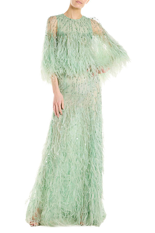Feather Capelet Evening Gown – Monique Lhuillier