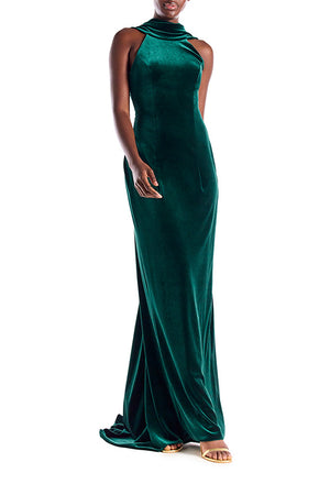 Velour Open Back Draped Gown