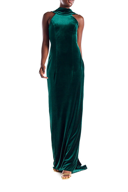 Monique Lhuillier Velour Open Back Draped Gown