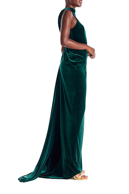 Monique Lhuillier Velour Open Back Draped Gown