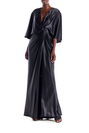 V-Neck Draped Capelet Sleeve Gown