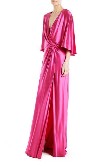 Monique Lhuillier V-Neck Draped Capelet Sleeve Gown