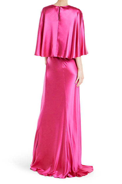 Monique Lhuillier V-Neck Draped Capelet Sleeve Gown