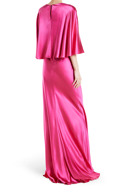 Monique Lhuillier V-Neck Draped Capelet Sleeve Gown