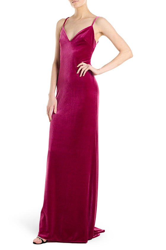 Spaghetti Strap Velour Slip Gown Monique Lhuillier