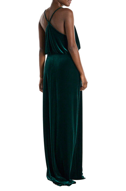 Monique Lhuillier Spaghetti Strap Cowl Neck Velour Gown