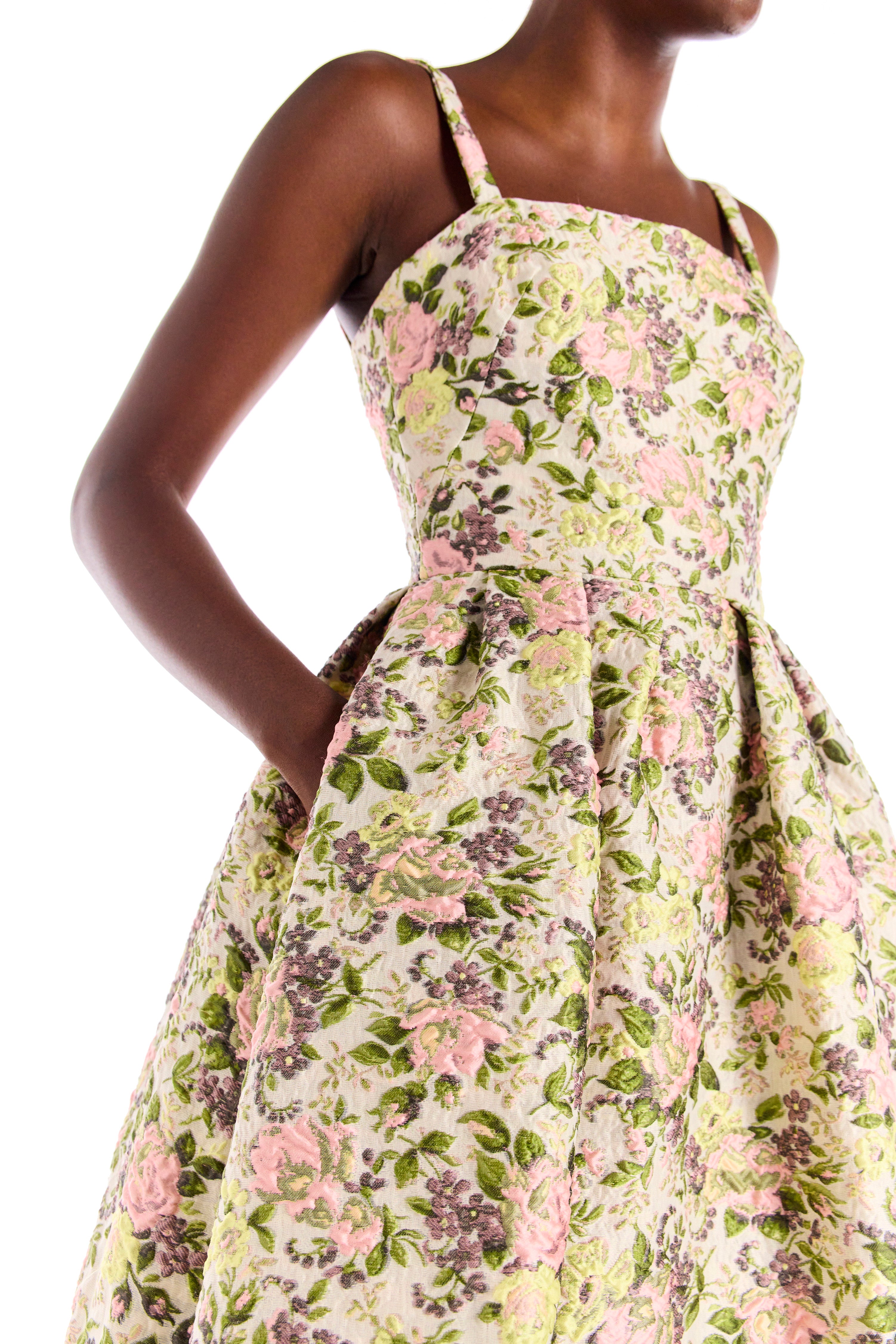 Floral Jacquard Tea Length Dress