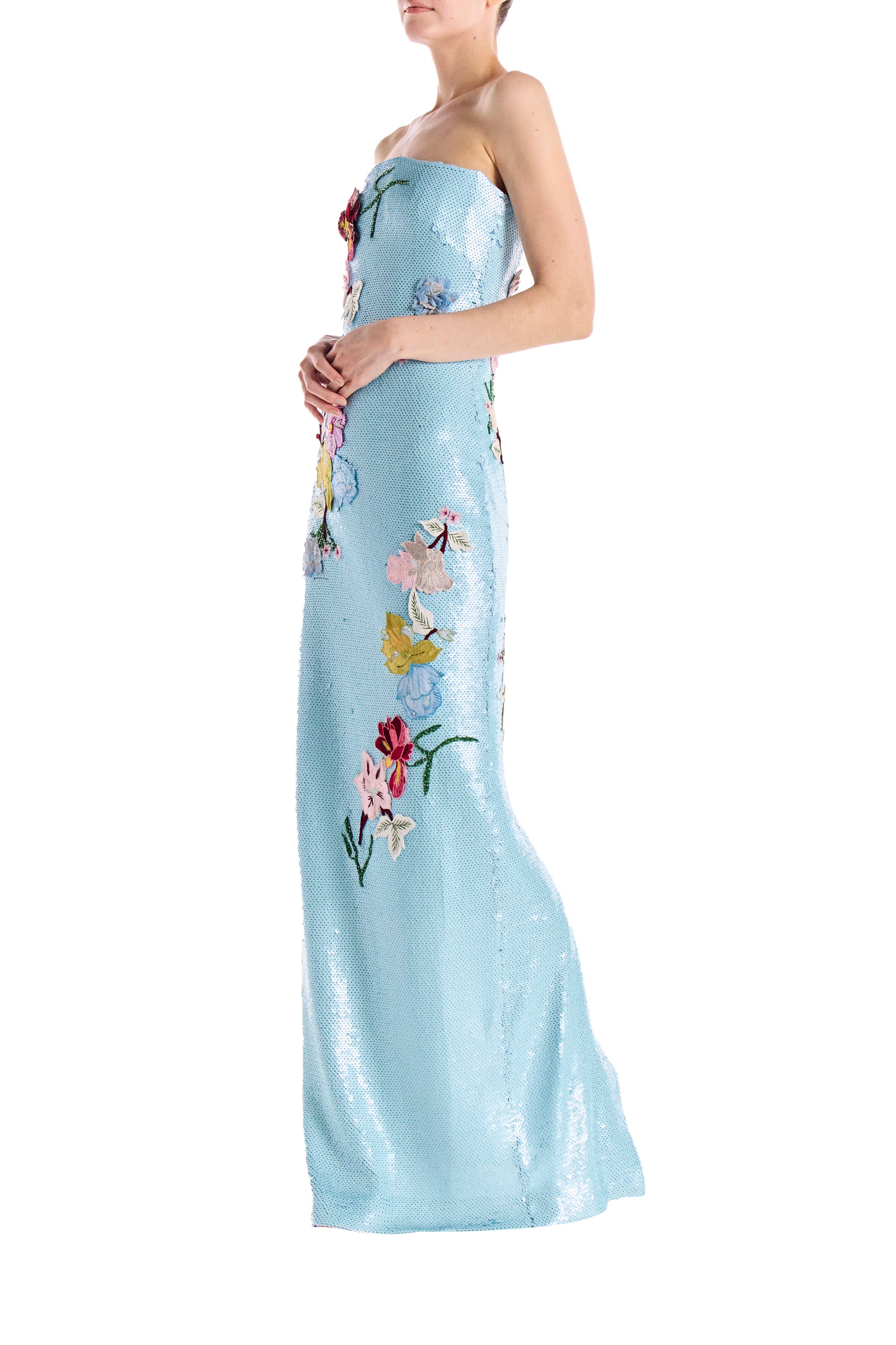 Strapless Embroidered Sequin Column Gown