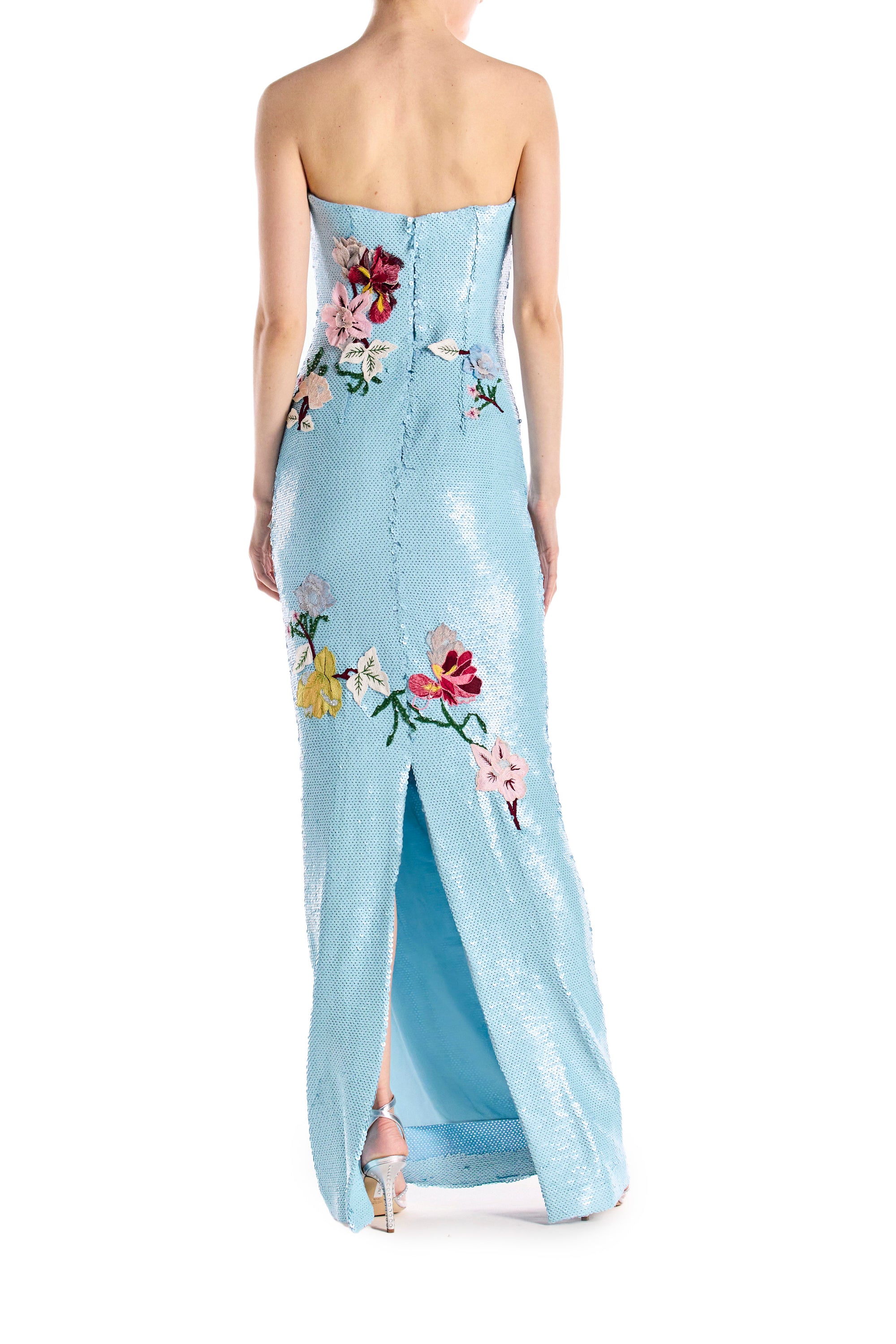 Strapless Embroidered Sequin Column Gown