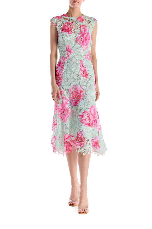 Jewel Neck Printed Lace Dress