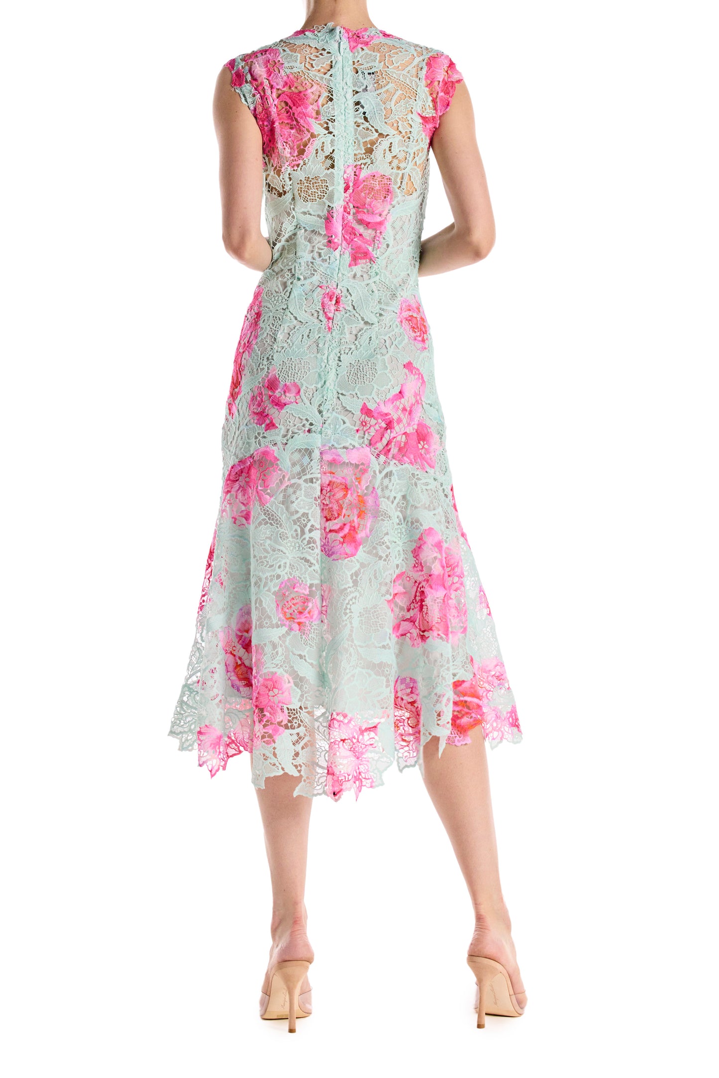 Jewel Neck Printed Lace Dress