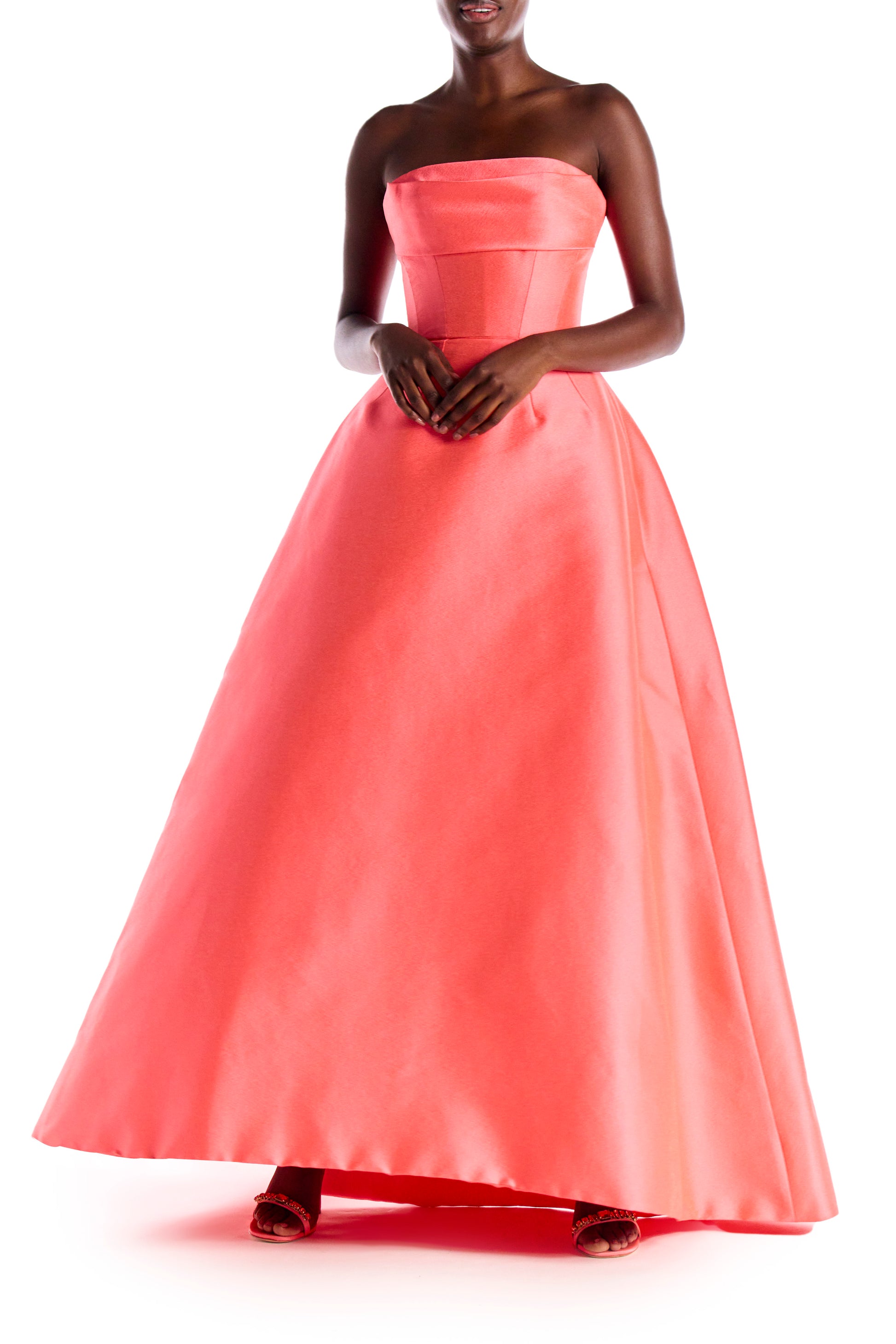 Strapless Jacquard High Low Gown