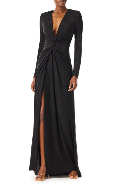 Deep V-Neck Glitter Knit Gown