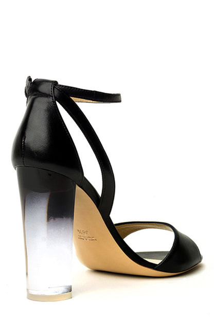 Monique Lhuillier Black Ava Leather Sandal