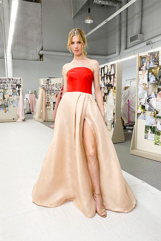 Monique Lhuillier Rouge bodice and nude bodice gown.