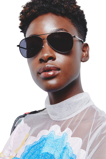 Emma Black Aviator Sunglasses - Model Front View
