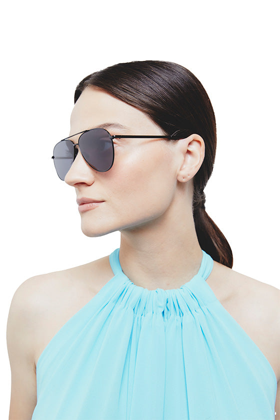 Emma Black Aviator Sunglasses - Model Side View