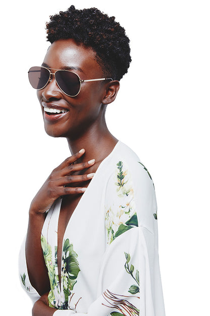 Emma Gold Aviator Sunglasses - Model Side View