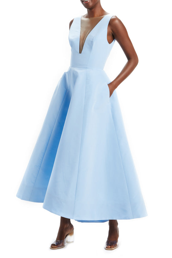 Sky Blue V-Neck Midi Dress