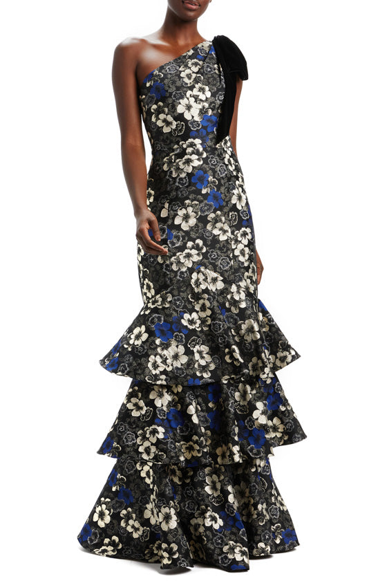 One Shoulder Tiered Skirt Gown