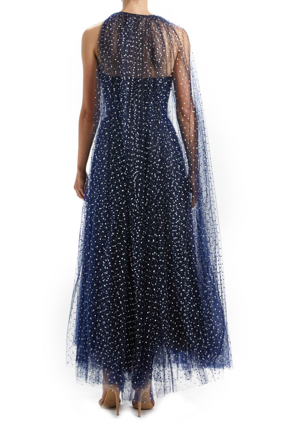 Navy Dotted Tulle Cape