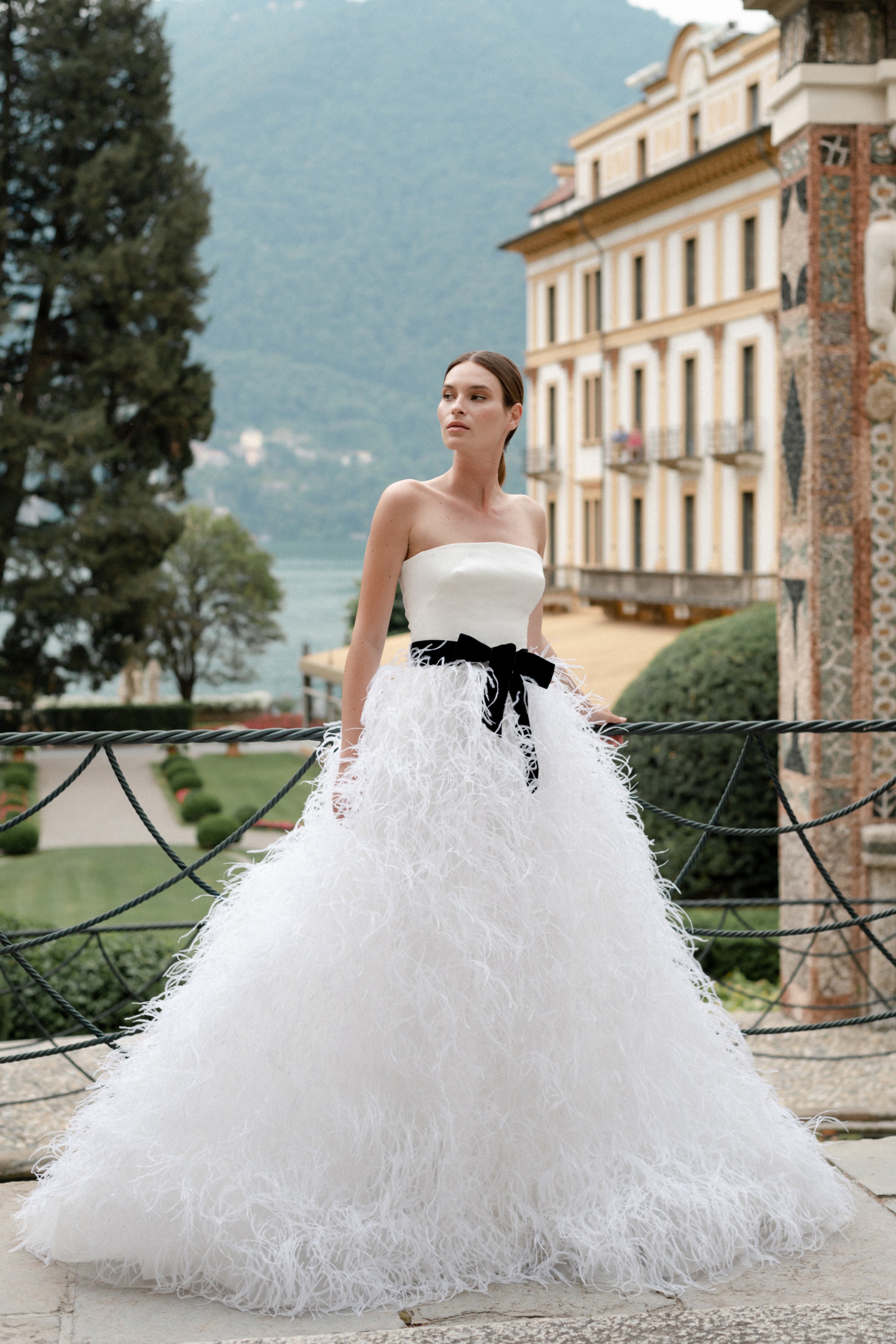 White dress clearance with feather skirt